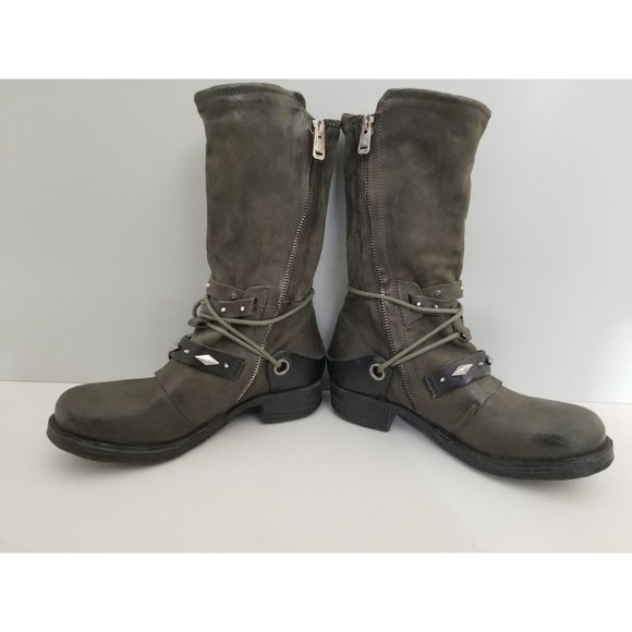 Free People A.S. 98 Wilder Buckle Boots Distressed Green Leather Size 37 - Picture 3 of 4